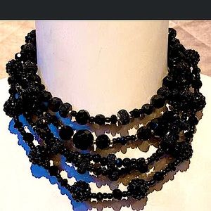 Black dressy multistrand necklace & earrings